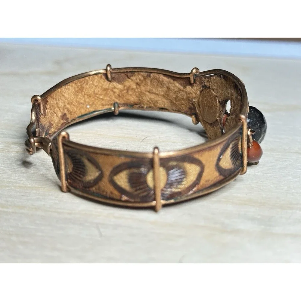 Handmade Artisan Huayruro Seed Leather Copper Wire Bracelet Cuba Bead Dangle